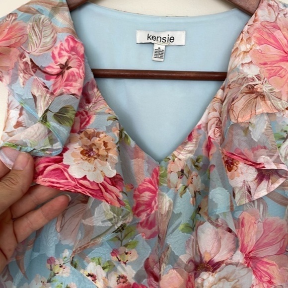 KENSIE Barbie Ruffled Floral Chiffon Midi Asymmetrical Dress 6 or 8 - Picture 4 of 11